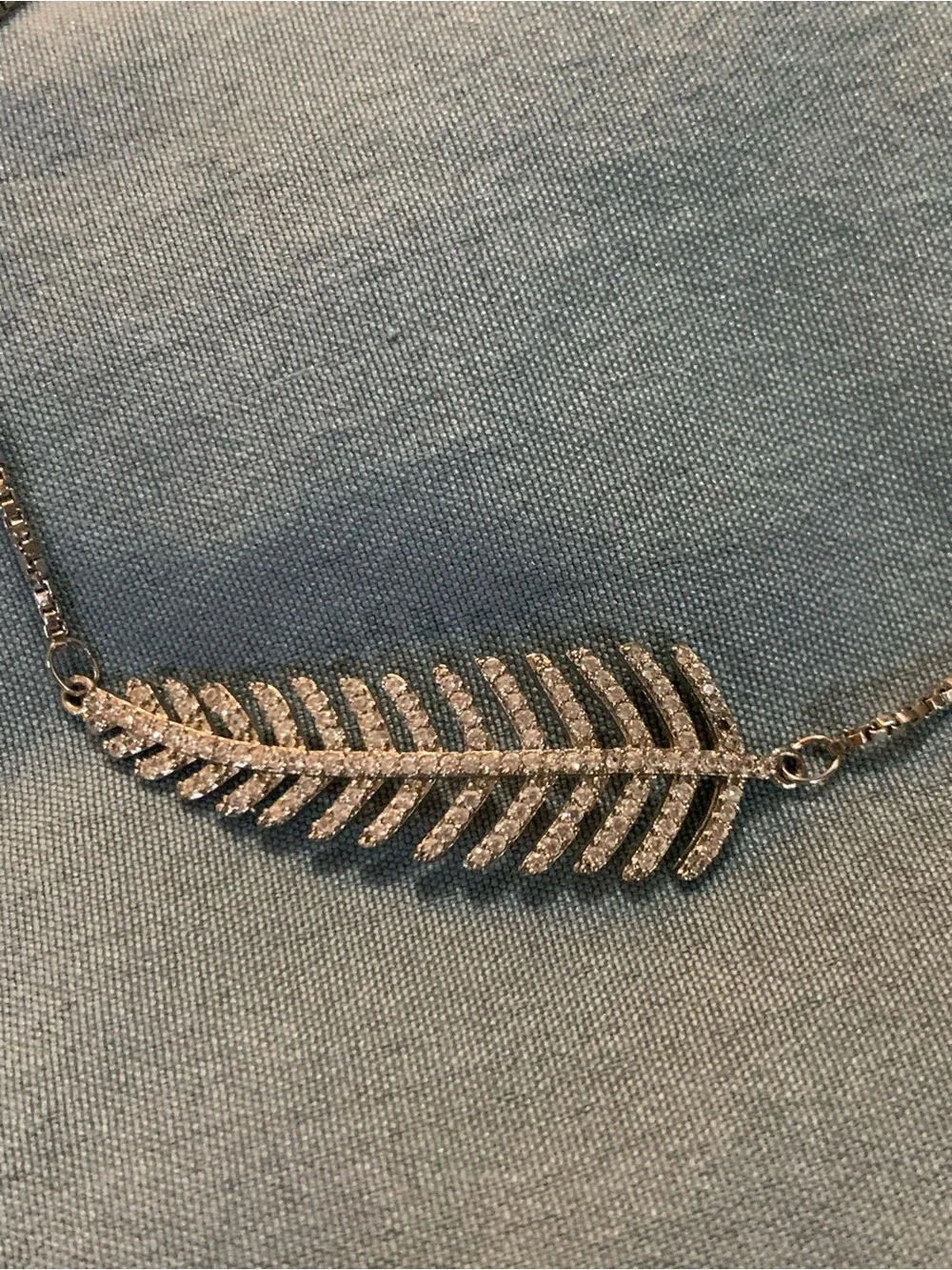 Pavé Feather Bolo Bracelet with Silver-Tone Adjustable Box Chain